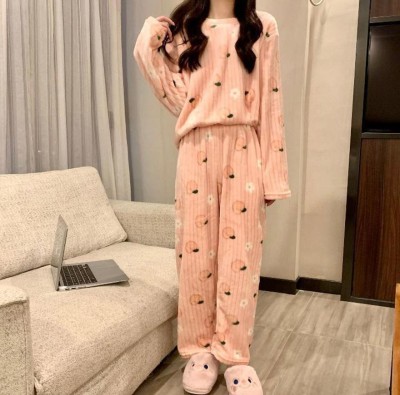 Lugo Women Printed Beige Night Suit Set