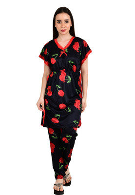 OneTip Women Striped Black Shirt & Pyjama set