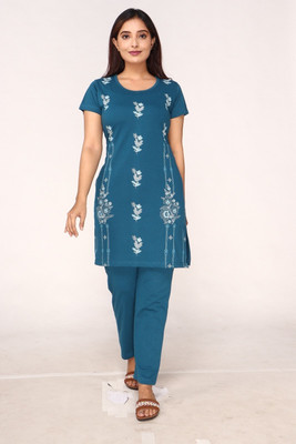 Clint Women Printed Blue Night Suit Set