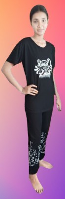 GSGARMENT Women Printed Black Top & Pyjama Set