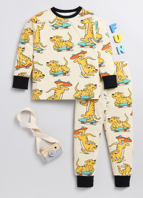 Lazy Shark Boys Printed Yellow Night Suit Set
