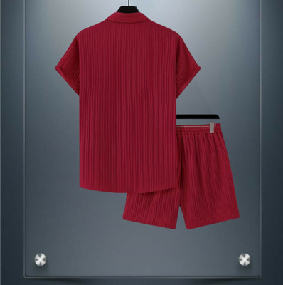 GLORI STAR Men Printed Maroon Night Suit Set
