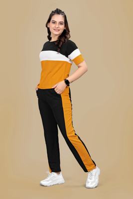 SAKARMAA Women Colorblock Black, Yellow Top & Pyjama Set