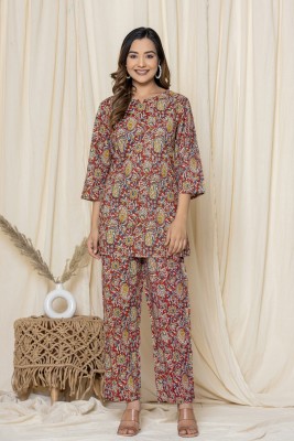 MAXISTORE Women Printed Brown Shirt & Pyjama set