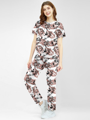 EMINENTIX Girls Printed Brown, Multicolor Top & Pyjama Set