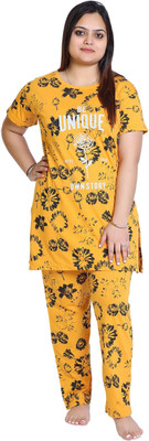 HouseOfCommon Women Printed Yellow Top & Pyjama Set