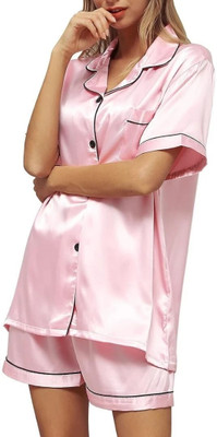 Vd hub Women Solid Pink Night Suit Set