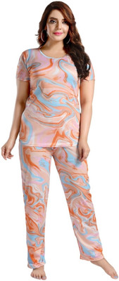 Qunity Women Printed Pink Night Suit Set