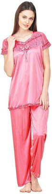 AELY SHINE Women Solid Pink Top & Pyjama Set
