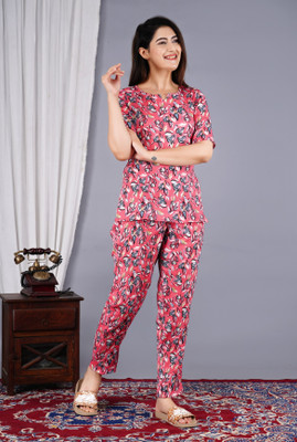 RAMDOOT CREATION Women Printed Red Night Suit Set
