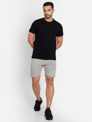 Asterisk Men Solid Black, Grey Night Suit Set