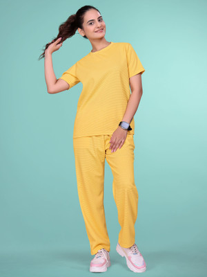 DADX Women Solid Yellow Top & Pyjama Set