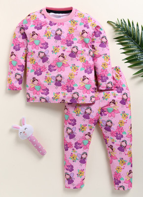 Lazy Shark Girls Printed Pink Top & Pyjama Set