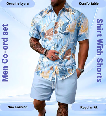 cottonkurtis Men Printed Light Blue Night Suit Set