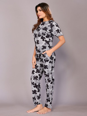Soor Panchi Women Printed Grey Night Suit Set