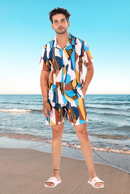 GLORI STAR Men Printed Yellow Night Suit Set
