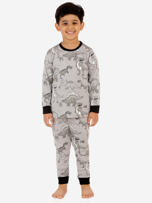 Yk Boys Printed Grey Night Suit Set