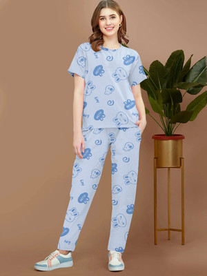 CLICKCLOTHE Women Printed Multicolor Night Suit Set