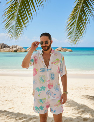 GLORI STAR Men Printed Multicolor Night Suit Set