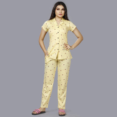Foxy Women Floral Print Yellow Top & Pyjama Set