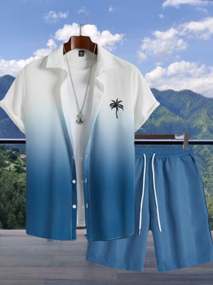 SHIVFORYOU Men Printed Dark Blue Top & Shorts Set