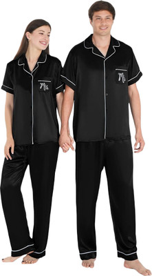 Maisha By Ashima Men & Women Printed Black Top & Pyjama Set