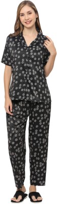 Smarty Pants Women Printed Black Shirt & Pyjama set