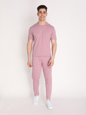 CHKOKKO Men Solid Pink Top & Pyjama Set