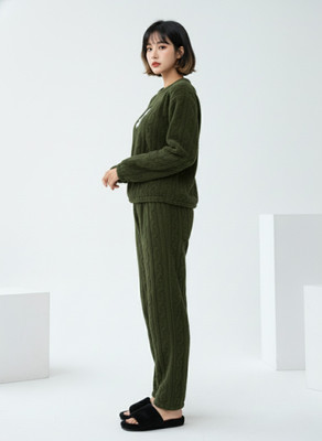BLUELOCK Women Self Design Green Night Suit Set