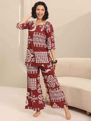 LIBAS Women Printed Red Night Suit Set