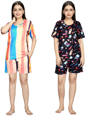 Exitro Women Printed Multicolor Top & Shorts Set