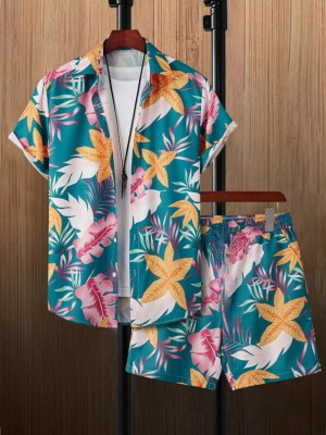 Leriya Fashion Men Printed Green Top & Shorts Set
