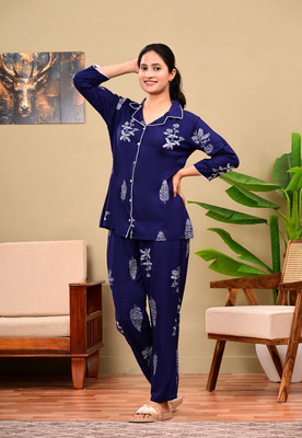 SHIV TEXTILE Women Printed Blue Night Suit Set