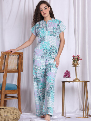 NEUDIS Women Floral Print Blue Night Suit Set