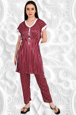HouseOfCommon Women Striped Multicolor Night Suit Set