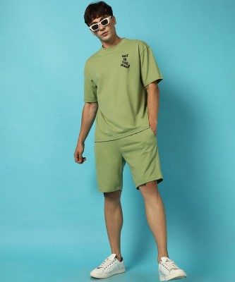 CAMPUS SUTRA Men Graphic Print Green Top & Shorts Set