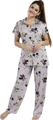 Vania's grace Women Graphic Print Grey Night Suit Set