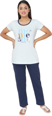 Clint Women Printed Blue Top & Pyjama Set
