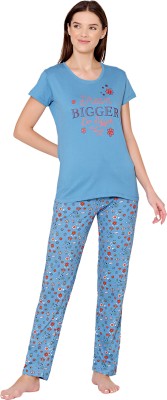 BodyCare Women Printed Light Blue Top & Pyjama Set