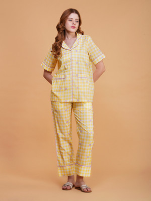 NOITE LUXE Women Printed Yellow Shirt & Pyjama set