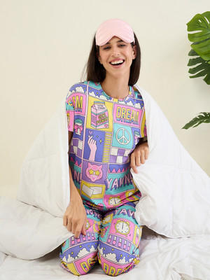 SWEET DREAMS Women Printed Blue Top & Pyjama Set