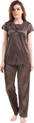 Romaisa Women Solid Brown Top & Pyjama Set