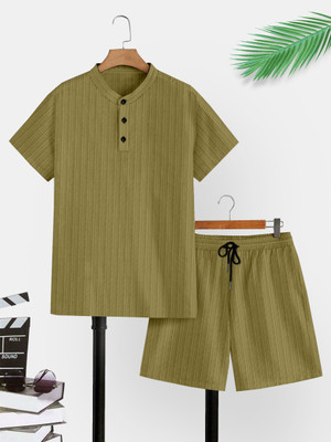 M7 By Metronaut Men Self Design Green Night Suit Set