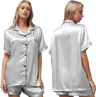 Vd hub Women Solid Grey Night Suit Set
