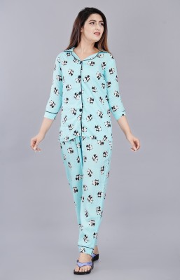 FASHION MONIKA Women Printed Blue Top & Pyjama Set
