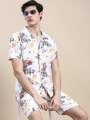 Showoff Men Printed White Night Suit Set