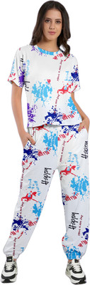 Anika Women Printed White Night Suit Set