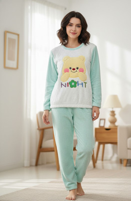 Visista Girls Striped, Characters Green Night Suit Set