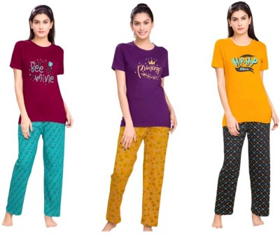 Cutebee Women Printed Multicolor Top & Pyjama Set