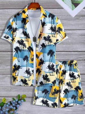 MUMIN Men Printed Yellow Night Suit Set